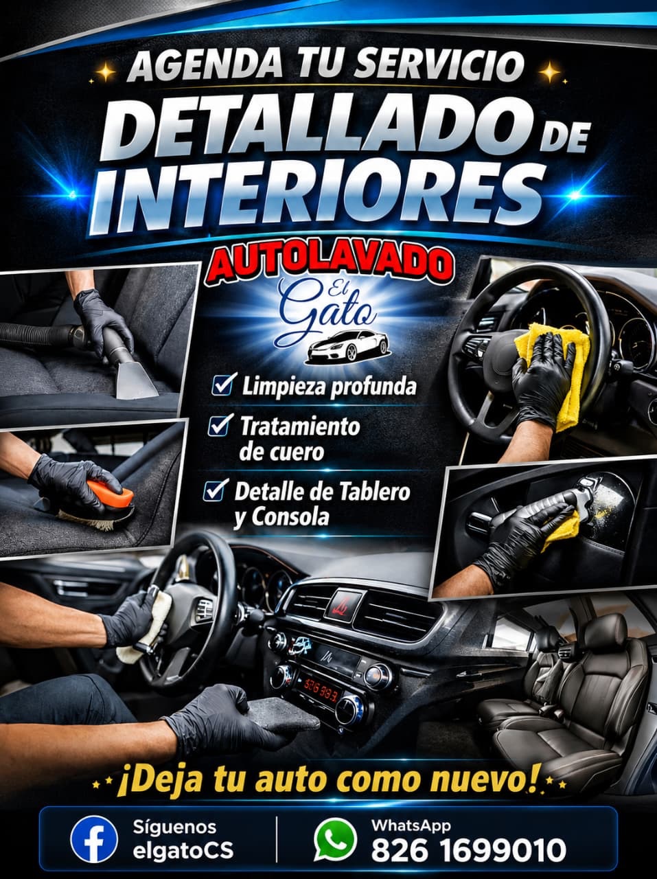 Servicio de detallado de interiores de Autolavado El Gato